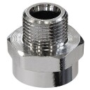 Messing spissmuffe med pakning krom 1/2" x 3/8"