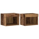  Veggskap med LED lamper 2 stk Gammelt tre 40x30x30 cm