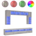 vidaXL Vegghengte TV-benker med LED 8 stk grå sonoma 8721012471849