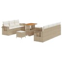  10-dels hagesofa-sett med puter i beige poly rattan og akacia