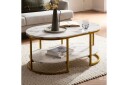 Sofabord Wohnling marmorutseende oval 100 cm med oppbevaringshylle, Bauhaus-stil Marmor Hvit - Marmor Hvit