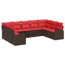 vidaXL Hagesofa Set med pute med lagring 9 pcs Brun og rød polyrotting