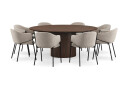Bark Kopparbo Rundt Spisebord 180 cm med 8 Filip Spisestoler   Valnøtt / Taupe Bouclé