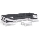 vidaXL Hagesofagruppe med puter 8 deler furu hvit