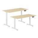 Design Studio Hev Og Senkbart Skrivebord, Sveiv, Hvit Stativ, Bordplate I Bjørk, 8 Størrelser