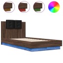  Sengeramme med hodegavl og LED-lys brun eik 75x190 cm 8721012278073
