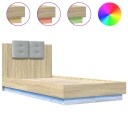  Sengeramme med hodegavl og LED-lys sonoma eik 75x190 cm 8721012278035
