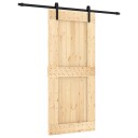 vidaXL Skyvedør Naturlig og svart 90 x 210 cm Massiv Furu Tre