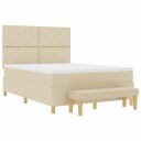  Krem Box Spring Seng med Madrass & Benk 160x200 cm Stoff