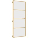vidaXL Innerdør slank gull 83x201,5 cm herdet glass og aluminium