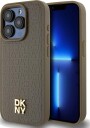 DKNY MagSafe-etui i lær med monogrammønster og metalllogo for iPhone 15 Pro - Brun