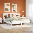 Seng med bokhylle uten madrass hvit 180x200 cm heltre furu 8721158616883