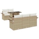  6-delt hagesofa-sett med puter i beige poly rattan