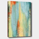 Lerretsbilde 70x100 cm Abstrakt kunst med elementer av blå og oransje nyanser som skaper en dynamisk tekstur Blå / Oransje / Grønn