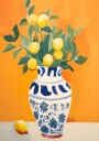 Citrus Bouquet Lemons in a Blue Floral Vase Plakat Plakat / 100x150cm