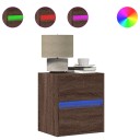  Vegghengt nattbord med LED-lys 2 stk brun eik 8721158343185
