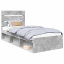  Sengestamme med hodegjerde Betonggrå 90 x 190 cm Massiv furu