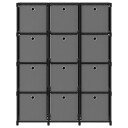 vidaXL Displayhylle med 12 kuber og bokser svart 103x30x141 cm stoff