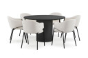 Bark Kopparbo Rundt Spisebord 130 cm med 6 Filip Spisestoler   Svart tre / Hvit Bouclé