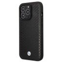 BMW Mobildeksel i Skinn for iPhone 14 Pro med Diamantmønster - Svart