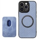 iPhone 15 Pro Magnetisk Deksel med Kortlomme Karbonfiber Blå