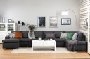 Crazy 6 seters Høyrevendt U formet XX Large Sofa med Divan og Sjeselong i Stoff   Mørk grå