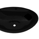 vidaXL Keramisk oval baderomsservant servantbatterihull/overløpshull, svart