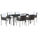  7-delt hage spisebordsett med puter - brun poly rattan