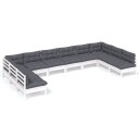 vidaXL Hagesofagruppe med puter 10 deler hvit heltre furu