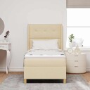  Box Spring Seng med Madras & LED Krem 100x200 cm Stoff
