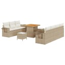  10-dels hagesofa-sett med puter i beige poly-rattan og akasietre