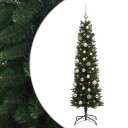 vidaXL Kunstig smalt juletre med julekuler 150 cm 150 LED-lys Varmhvit