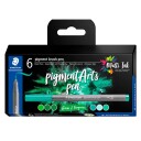 Staedtler Pigment Arts Brush Pen 6 farger GrÃ¸nn og turkis