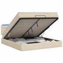 vidaXL Ottoman Seng med Madrass og LED Krem 140 x 190 cm Stoff