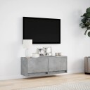  Vegghengt TV-benk med LED-lys betonggrå 100x31x35 cm 852365