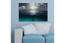 Lerretsbilde med LED belysning 45x70 cm Storslått måne over et stormfullt hav Mørk blå / Turkis / Grå