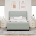  Box Spring Seng med Madrass & LED Lys Grå 140x190 cm Fløyel