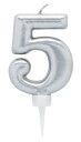 Bursdagslys Sølv 8 cm - Tallet 5