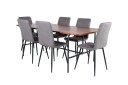 Venture Design Uno & Windu spisegruppe Grå/natur 6 stoler & bord 200 x 90 cm