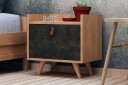 Mod Design Nattbord 50 cm med Oppbevaring Skap Lærbeslag - Grå/Tre