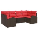 vidaXL Hagesofa Set med pute med lagring 6 pcs Brun og rød polyrotting
