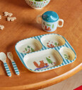 RICE Middagssett i melamin for babyer Blue Happy Forest Print 4 stk