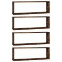 vidaXL Vegghyller kube 4 stk r?kt eik 80x15x26,5 cm konstruert tre