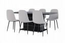 Concept 55 Griffith Uttrekkbart Spisebord 180/220 cm Svart + 6 stk Naira stol grå med svarte ben   Svart/Grå