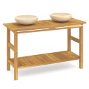  Baderomshylle med kremhvite marmorvasker heltre teak