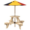 Piknikbord for 4 barn med parasoll rund heltre gran