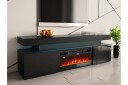 TV-benk Glenndale med oppbevaring + LED-kamin + Belysning 190 cm - Svart