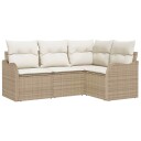  4-delt Hagesofa Set med Puter Beige Poly Rottning
