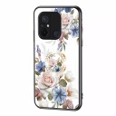 INCOVER Xiaomi Redmi 12C Fleksibel Plastik Deksel m. Glassbakside & Magnetisk Stativ / Fingerring - Hvit m. Blomster