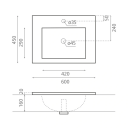 Bathco Montecarlo Servant for nedfelling 60x45x16 cm, med overløp, Hvit